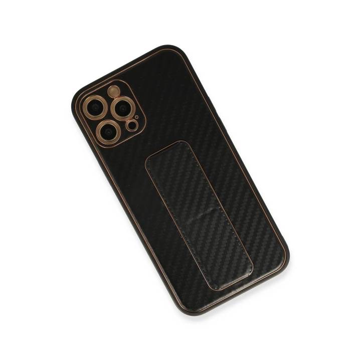 BFS  iPhone 12 Pro Max Kılıf Coco Karbon Standlı Kapak - Siyah