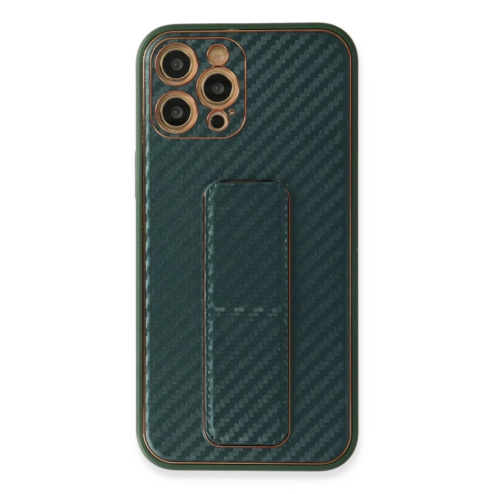 BFS  iPhone 12 Pro Max Kılıf Coco Karbon Standlı Kapak - Yeşil