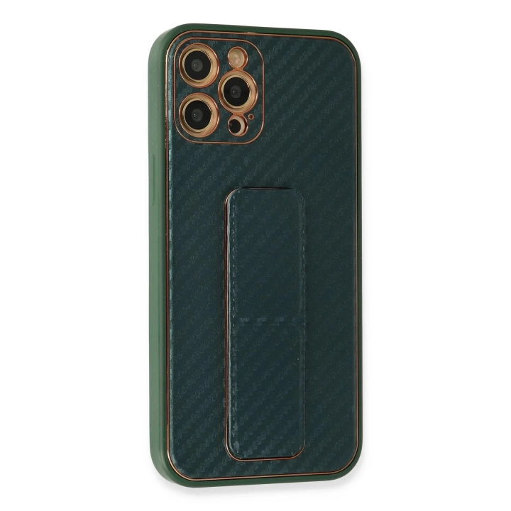 BFS  iPhone 12 Pro Max Kılıf Coco Karbon Standlı Kapak - Yeşil