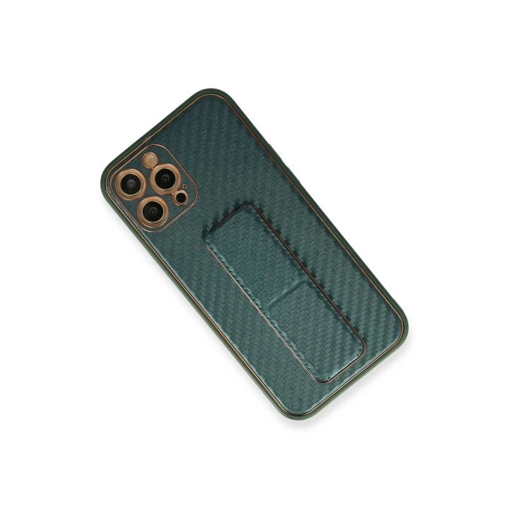 BFS  iPhone 12 Pro Max Kılıf Coco Karbon Standlı Kapak - Yeşil