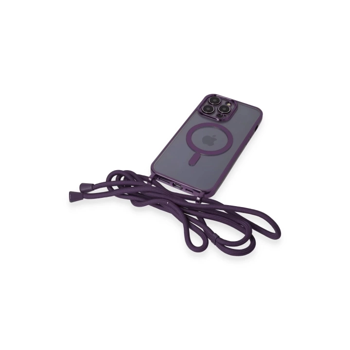 BFS  iPhone 12 Pro Max Kılıf Divo Lazer Askılı Magsafe Kapak - Derin Mor