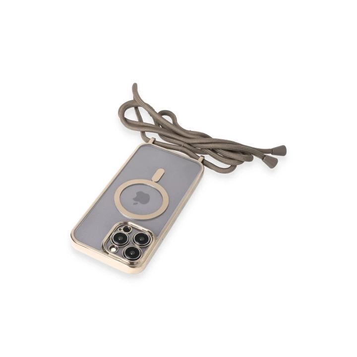 BFS  iPhone 12 Pro Max Kılıf Divo Lazer Askılı Magsafe Kapak - Gold