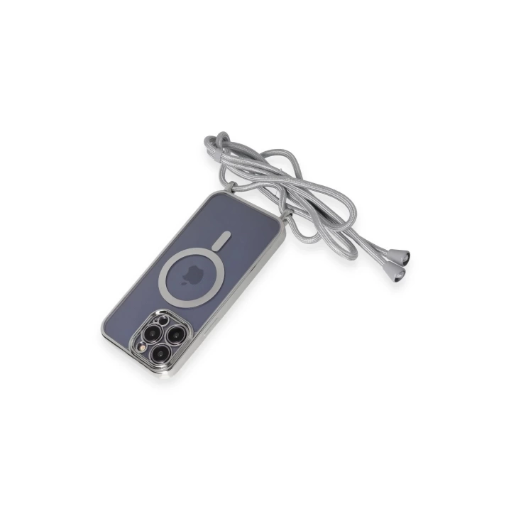 BFS  iPhone 12 Pro Max Kılıf Divo Lazer Askılı Magsafe Kapak - Gümüş