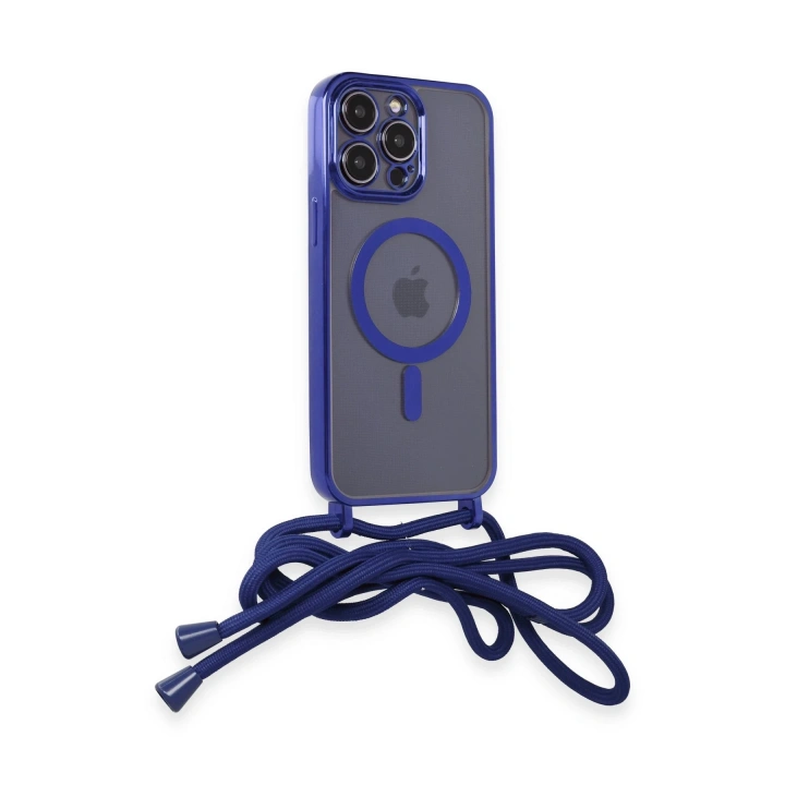 BFS  iPhone 12 Pro Max Kılıf Divo Lazer Askılı Magsafe Kapak - Mavi