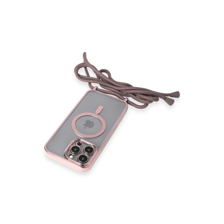 BFS  iPhone 12 Pro Max Kılıf Divo Lazer Askılı Magsafe Kapak - Pembe