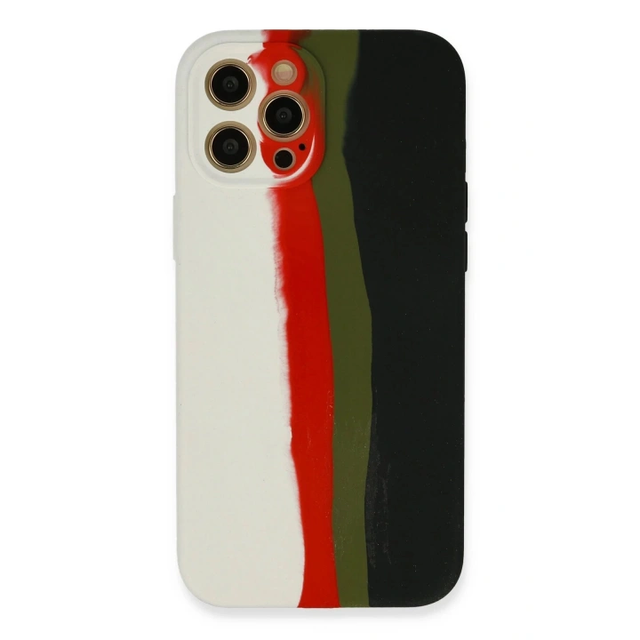 BFS iPhone 12 Pro Max Kılıf Ebruli Lansman Silikon - Beyaz-Siyah