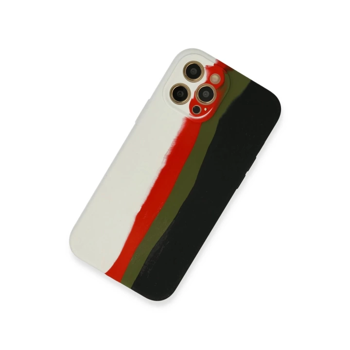 BFS  iPhone 12 Pro Max Kılıf Ebruli Lansman Silikon - Beyaz-Siyah