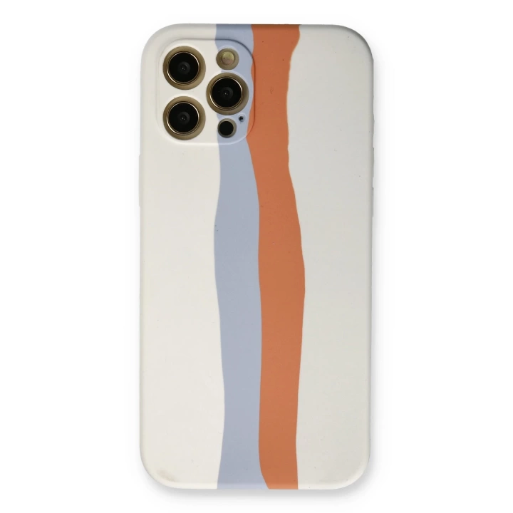BFS  iPhone 12 Pro Max Kılıf Ebruli Lansman Silikon - Beyaz-Turuncu