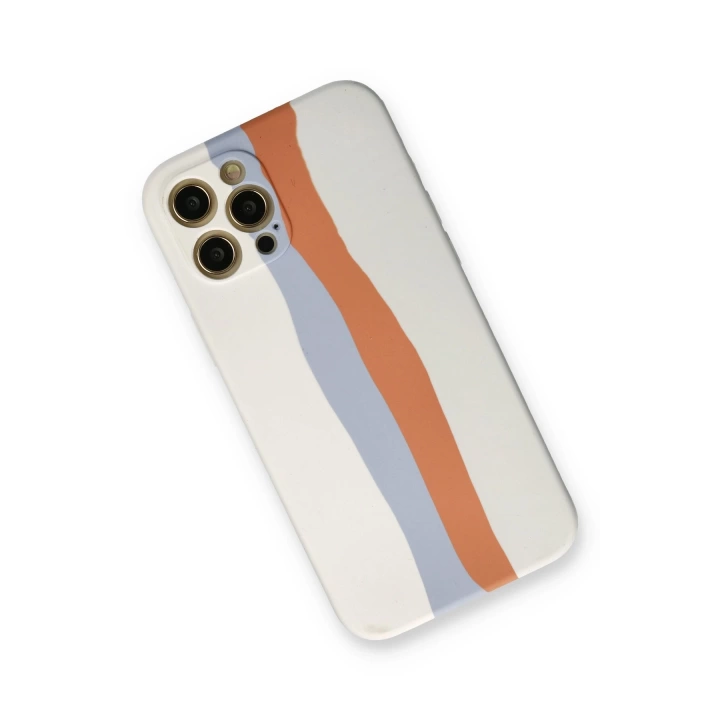 BFS  iPhone 12 Pro Max Kılıf Ebruli Lansman Silikon - Beyaz-Turuncu