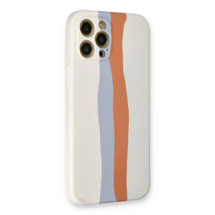 BFS  iPhone 12 Pro Max Kılıf Ebruli Lansman Silikon - Beyaz-Turuncu