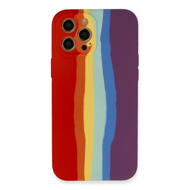 BFS  iPhone 12 Pro Max Kılıf Ebruli Lansman Silikon - Kırmızı-Mor