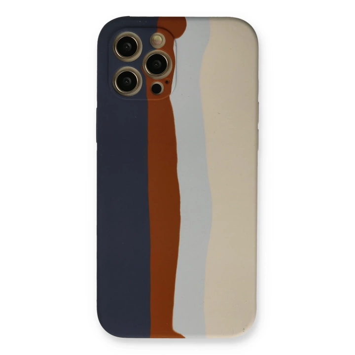 BFS  iPhone 12 Pro Max Kılıf Ebruli Lansman Silikon - Lacivert-Krem
