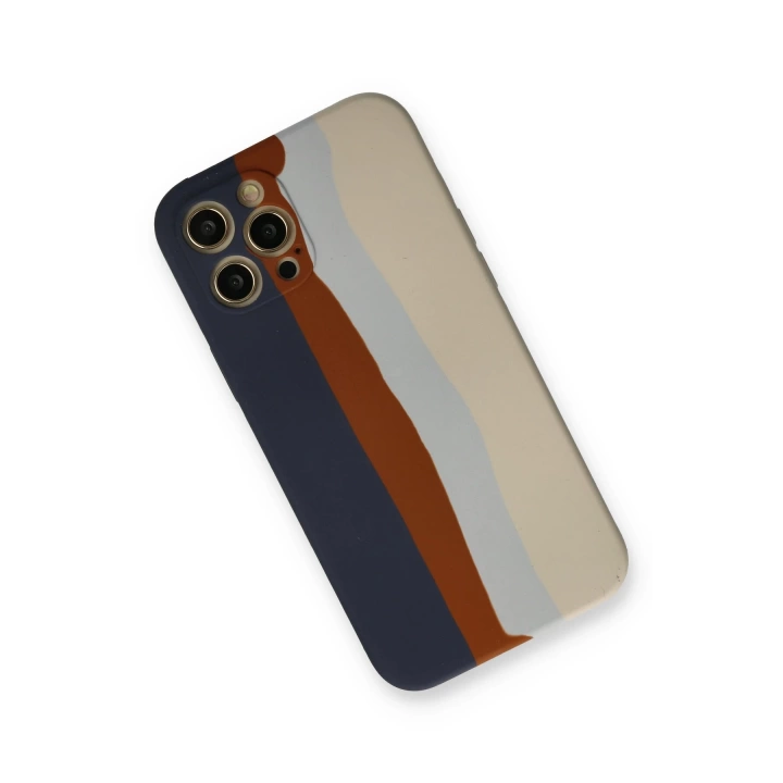 BFS  iPhone 12 Pro Max Kılıf Ebruli Lansman Silikon - Lacivert-Krem