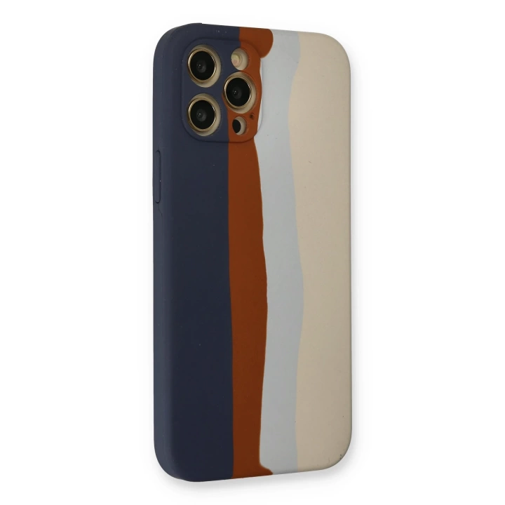 BFS  iPhone 12 Pro Max Kılıf Ebruli Lansman Silikon - Lacivert-Krem
