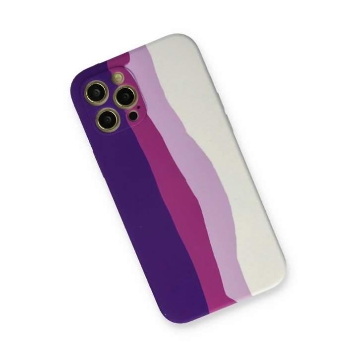 BFS  iPhone 12 Pro Max Kılıf Ebruli Lansman Silikon - Mor-Beyaz