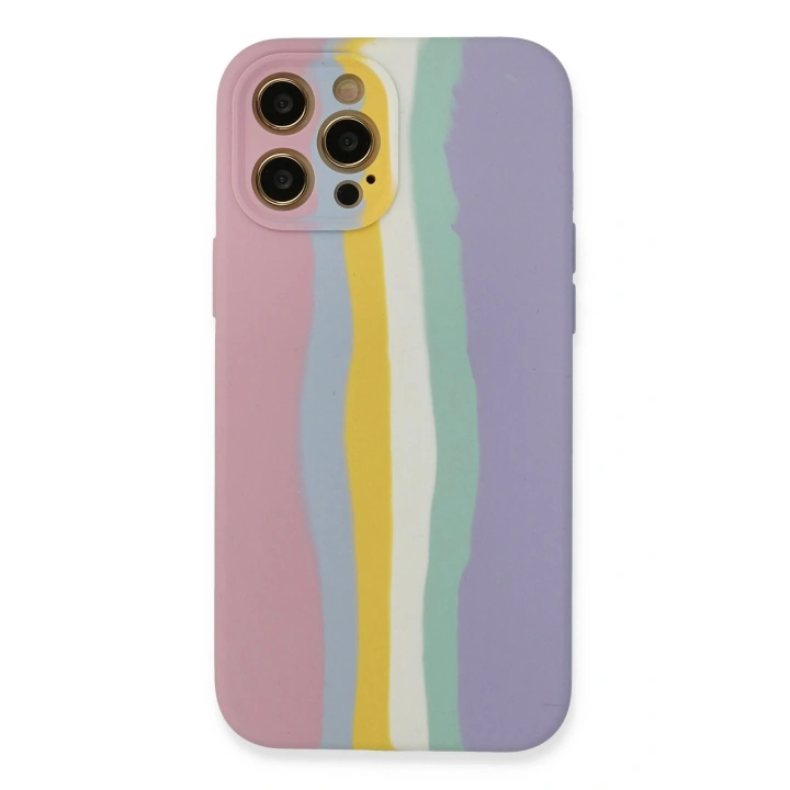 BFS iPhone 12 Pro Max Kılıf Ebruli Lansman Silikon - Pembe-Lila