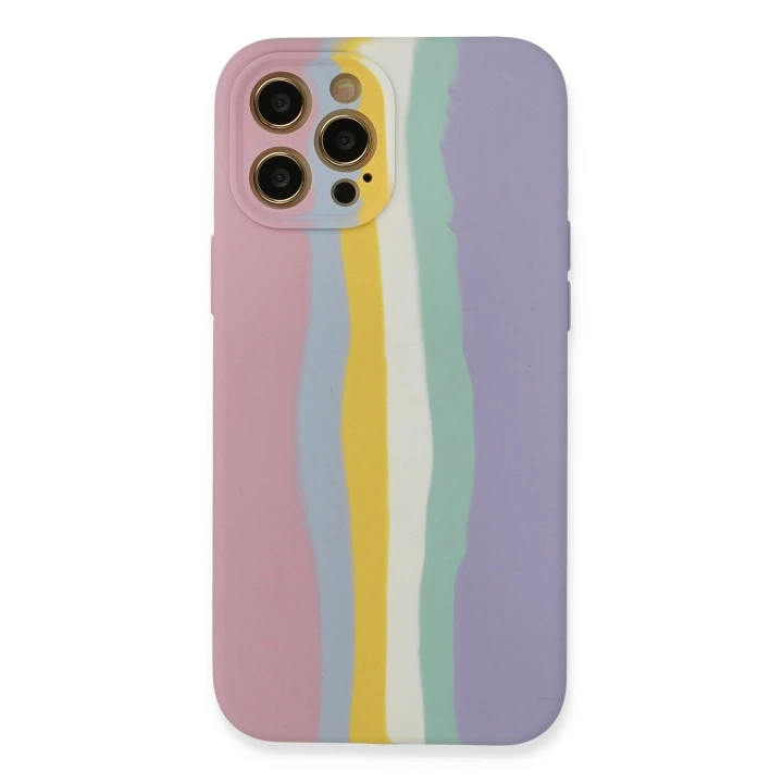 BFS  iPhone 12 Pro Max Kılıf Ebruli Lansman Silikon - Pembe-Lila