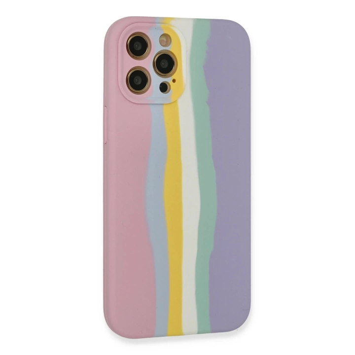 BFS  iPhone 12 Pro Max Kılıf Ebruli Lansman Silikon - Pembe-Lila