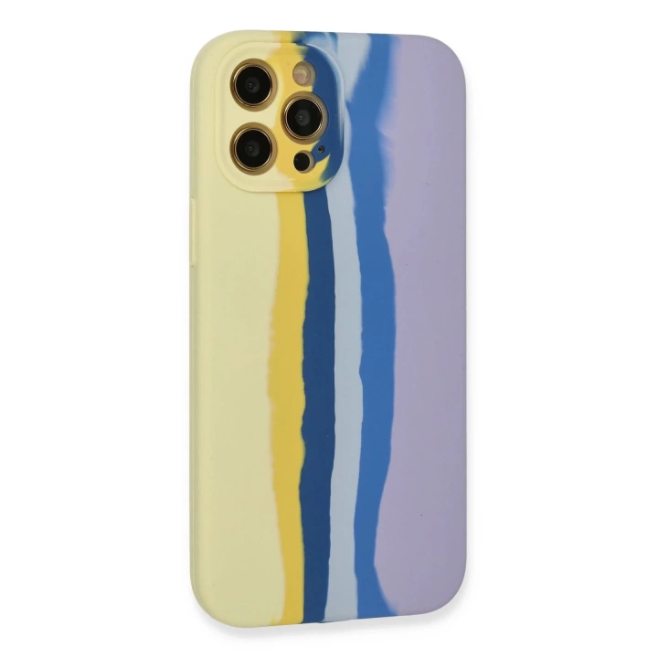 BFS  iPhone 12 Pro Max Kılıf Ebruli Lansman Silikon - Sarı-Lila