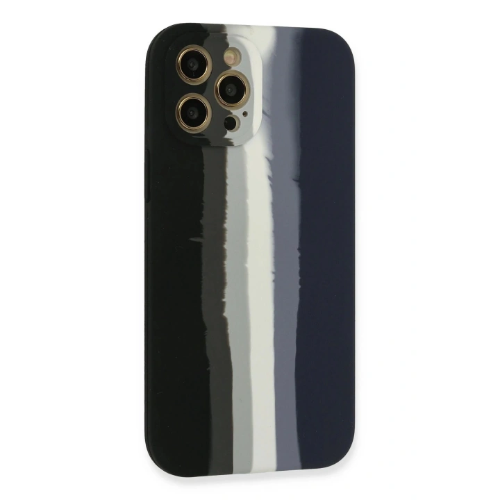 BFS iPhone 12 Pro Max Kılıf Ebruli Lansman Silikon - Siyah-Lacivert