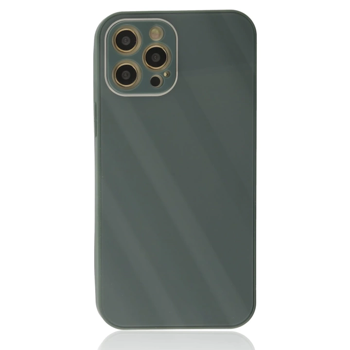BFS  iPhone 12 Pro Max Kılıf Glass Kapak - Koyu Yeşil