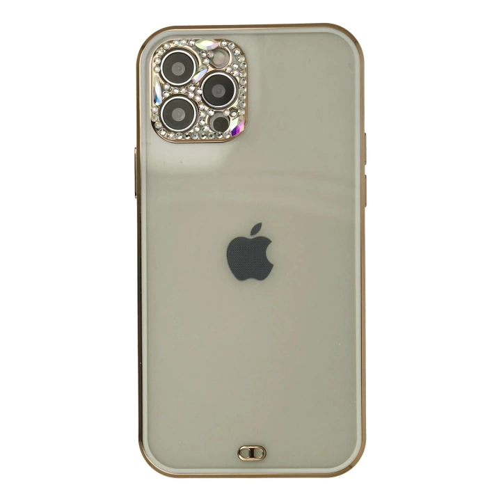 BFS  iPhone 12 Pro Max Kılıf Liva Taşlı Silikon - Beyaz