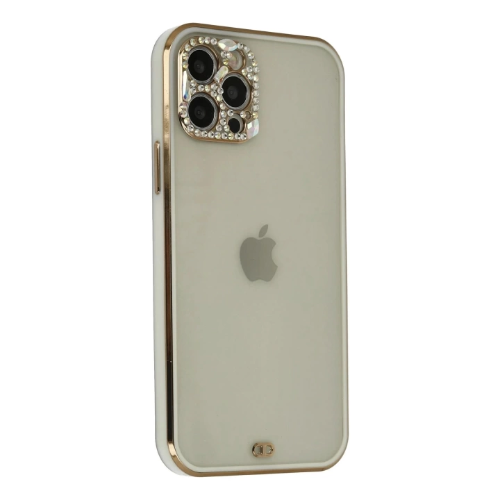 BFS  iPhone 12 Pro Max Kılıf Liva Taşlı Silikon - Beyaz