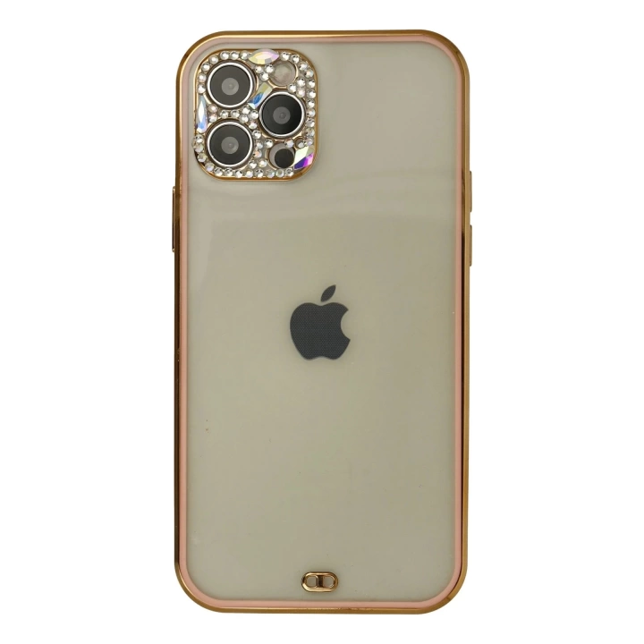 BFS  iPhone 12 Pro Max Kılıf Liva Taşlı Silikon - Pembe