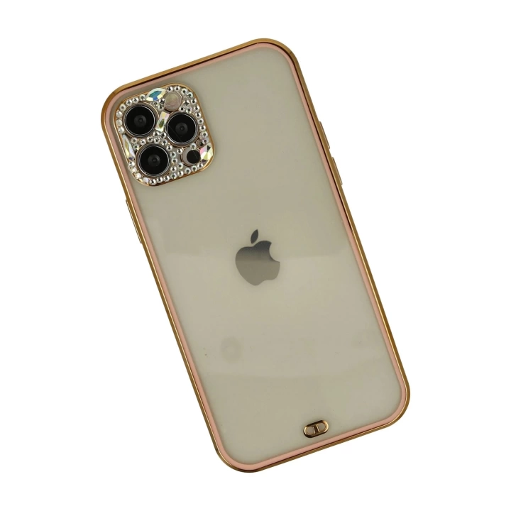 BFS  iPhone 12 Pro Max Kılıf Liva Taşlı Silikon - Pembe
