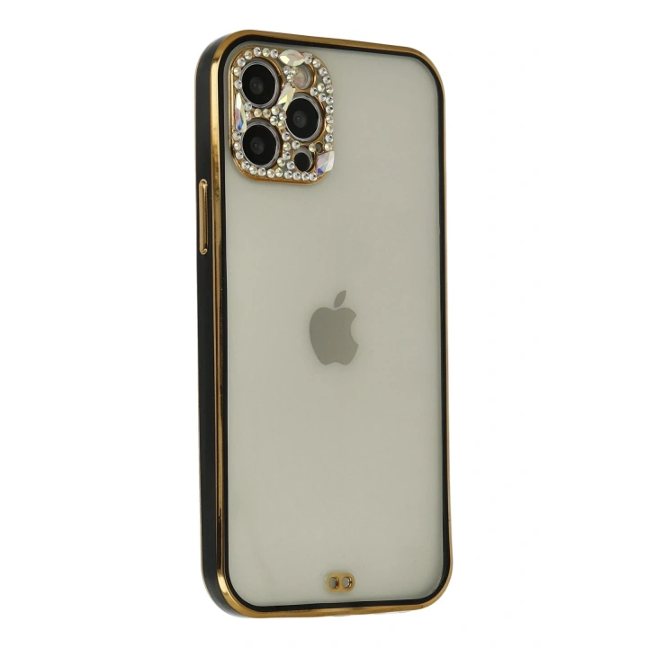 BFS  iPhone 12 Pro Max Kılıf Liva Taşlı Silikon - Siyah