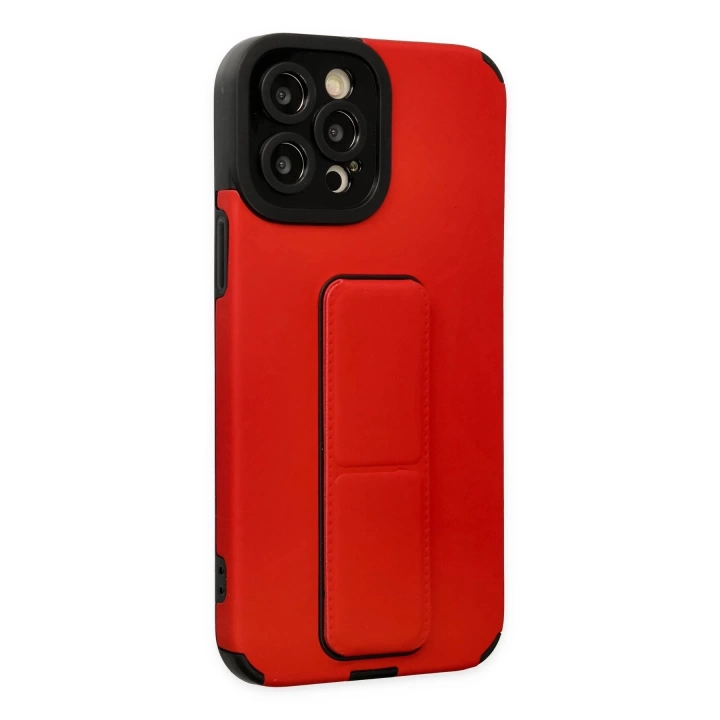 BFS  iPhone 12 Pro Max Kılıf Mega Standlı Silikon - Kırmızı