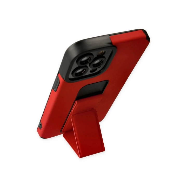BFS  iPhone 12 Pro Max Kılıf Mega Standlı Silikon - Kırmızı