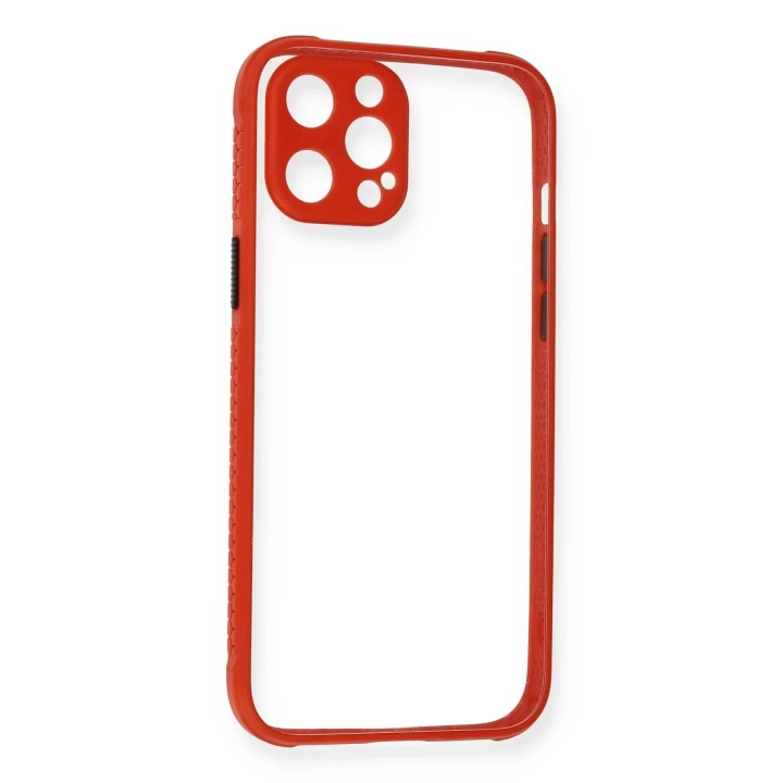 BFS  iPhone 12 Pro Max Kılıf Miami Şeffaf Silikon - Kırmızı