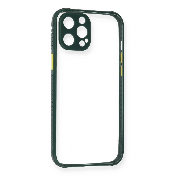 BFS iPhone 12 Pro Max Kılıf Miami Şeffaf Silikon - Koyu Yeşil