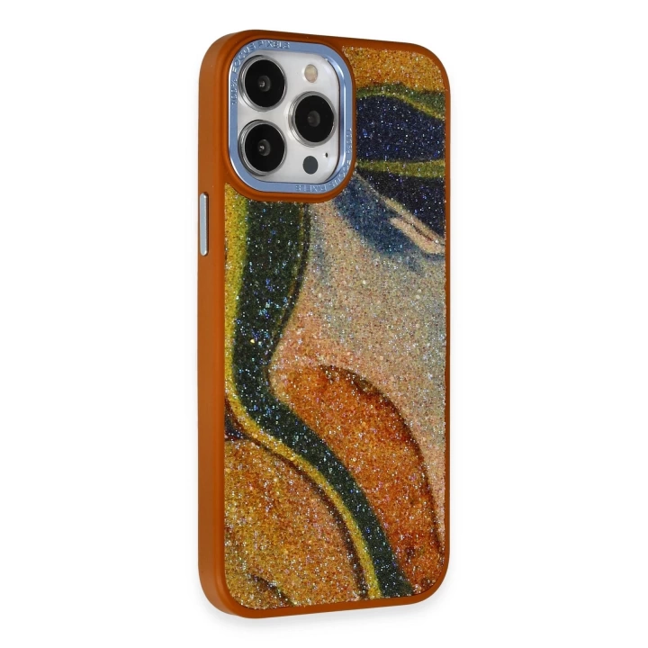 BFS  iPhone 12 Pro Max Kılıf Moda Simli Kapak - Kahverengi
