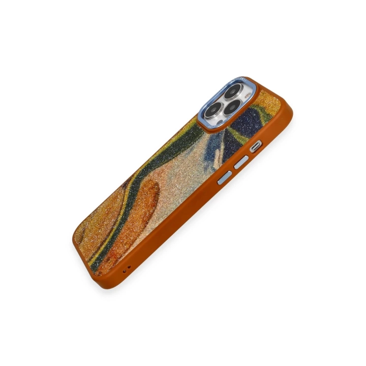 BFS  iPhone 12 Pro Max Kılıf Moda Simli Kapak - Kahverengi