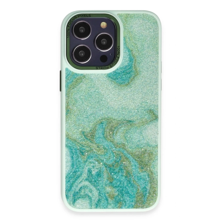 BFS  iPhone 12 Pro Max Kılıf Moda Simli Kapak - Yeşil
