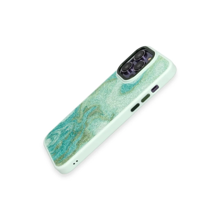 BFS  iPhone 12 Pro Max Kılıf Moda Simli Kapak - Yeşil