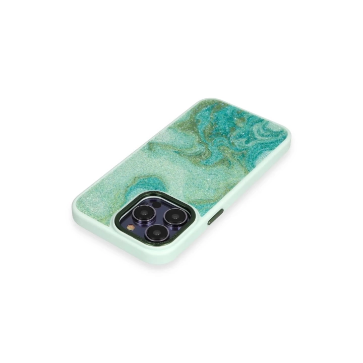 BFS  iPhone 12 Pro Max Kılıf Moda Simli Kapak - Yeşil