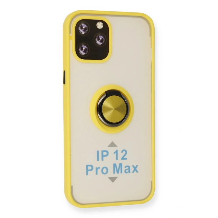 BFS iPhone 12 Pro Max Kılıf Montreal Yüzüklü Silikon Kapak - Sarı