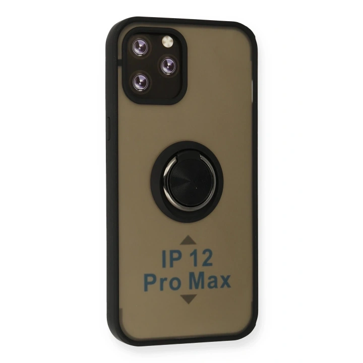 BFS iPhone 12 Pro Max Kılıf Montreal Yüzüklü Silikon Kapak - Siyah