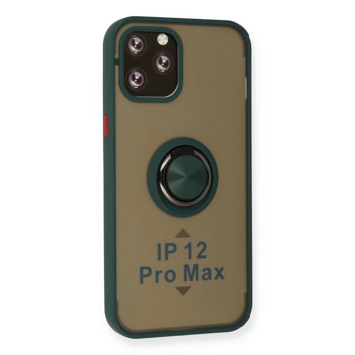 BFS  iPhone 12 Pro Max Kılıf Montreal Yüzüklü Silikon Kapak - Yeşil