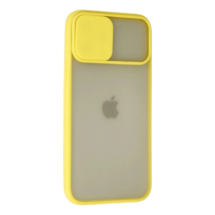 BFS  iPhone 12 Pro Max Kılıf Palm Buzlu Kamera Sürgülü Silikon - Sarı
