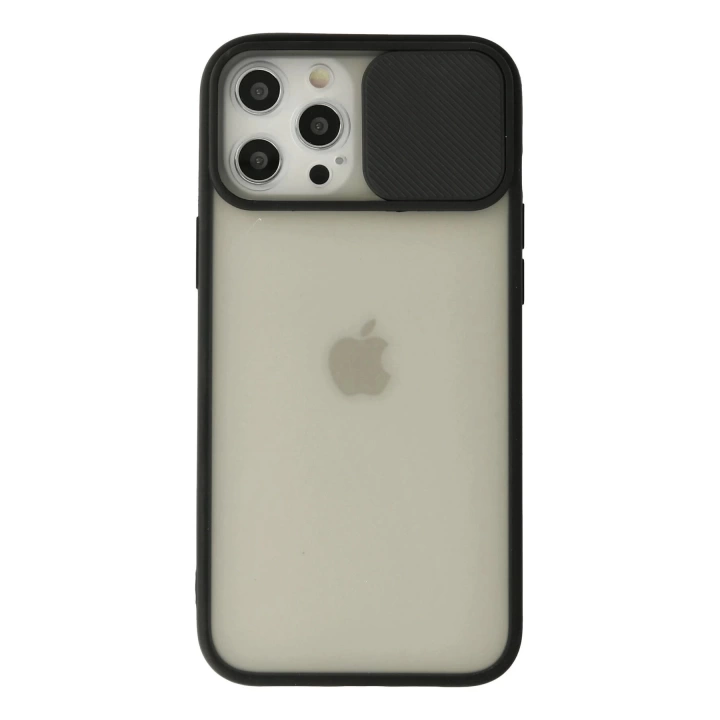 BFS  iPhone 12 Pro Max Kılıf Palm Buzlu Kamera Sürgülü Silikon - Siyah
