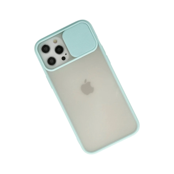 BFS  iPhone 12 Pro Max Kılıf Palm Buzlu Kamera Sürgülü Silikon - Turkuaz