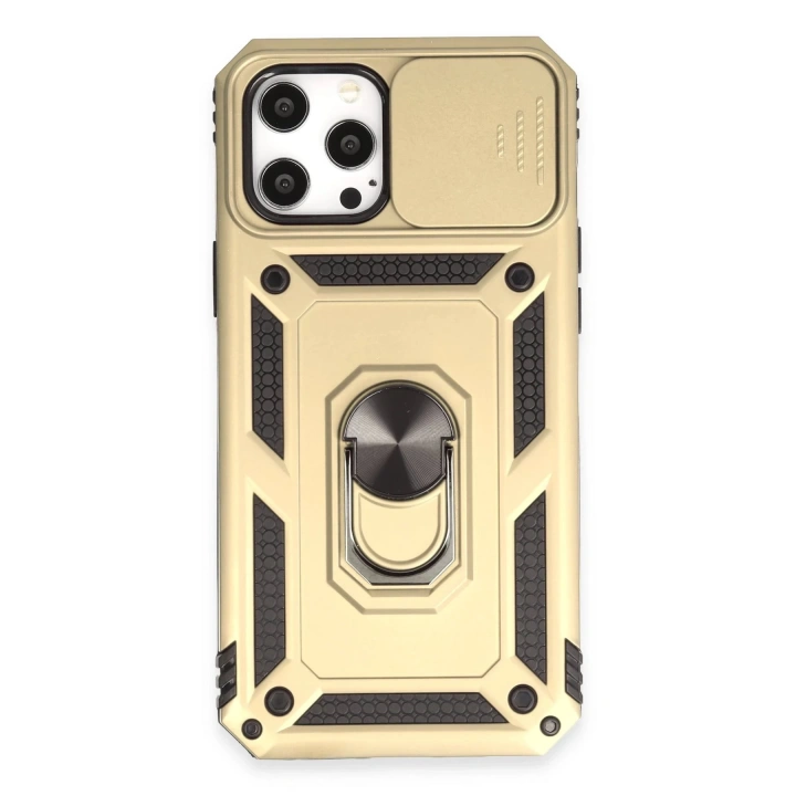 BFS iPhone 12 Pro Max Kılıf Pars Lens Yüzüklü Silikon - Gold