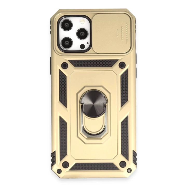 BFS  iPhone 12 Pro Max Kılıf Pars Lens Yüzüklü Silikon - Gold