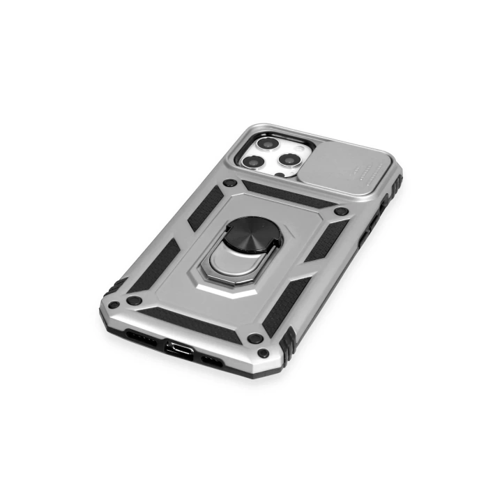 BFS  iPhone 12 Pro Max Kılıf Pars Lens Yüzüklü Silikon - Gümüş