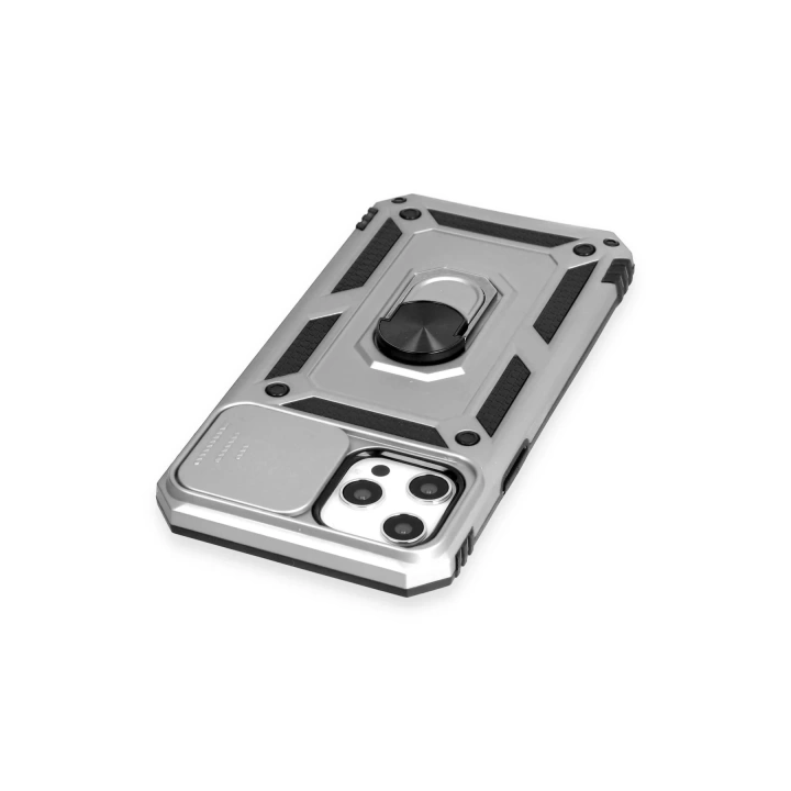 BFS  iPhone 12 Pro Max Kılıf Pars Lens Yüzüklü Silikon - Gümüş