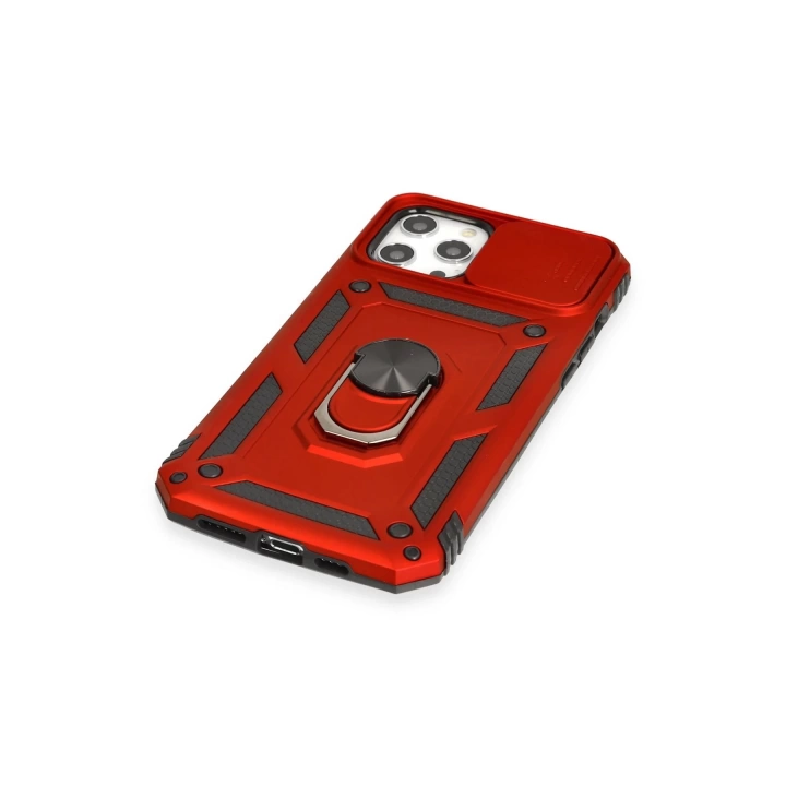 BFS  iPhone 12 Pro Max Kılıf Pars Lens Yüzüklü Silikon - Kırmızı
